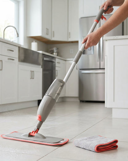 Kexs Spray Flat Mop 132 cm with 550 ml Tank Stone Gray and Coral - Lifestyle view