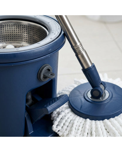 Kexs Spin Mop and 16 L Bucket Set with 2 Heads Navy - Detail view