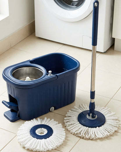 Kexs Spin Mop and 16 L Bucket Set with 2 Heads Navy - Lifestyle view