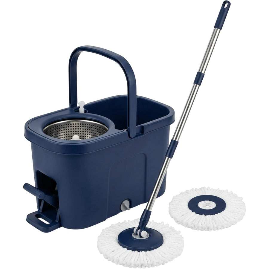 Kexs Spin Mop and 16 L Bucket Set with 2 Heads Navy